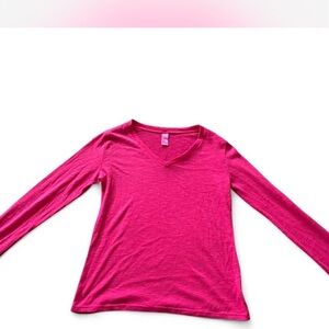 Vibrant Pink V-Neck Long Sleeve Top